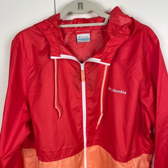 Columbia Womans Windbreaker Jacket 1X Center Ridge Tangerine Colorblock Hoodie - Picture 2 of 7